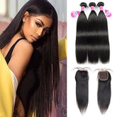 Meetu Hair Peruvian Straight Virgin Human Hair 3 Bundles with 4*4 Lace Closure - MeetuHair